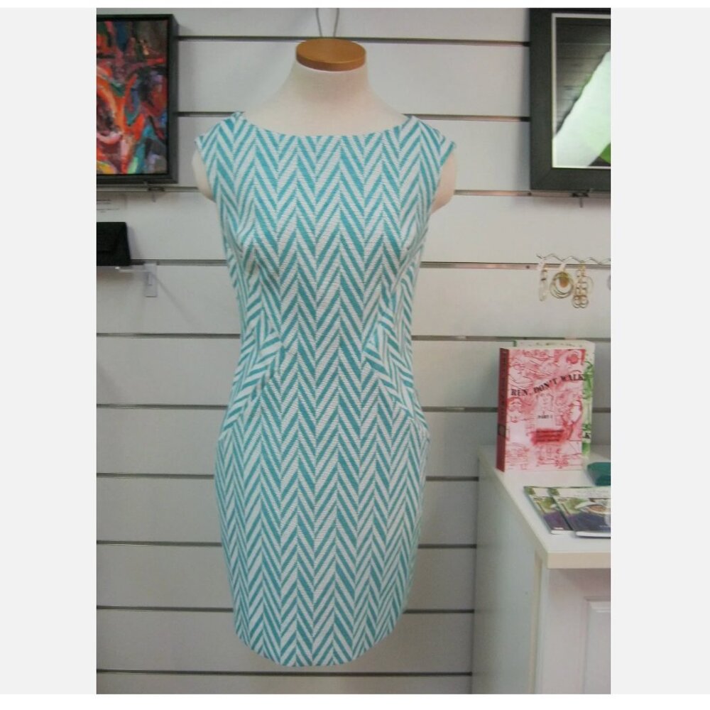 Eva Franco Turquoise and White pinwheel dress